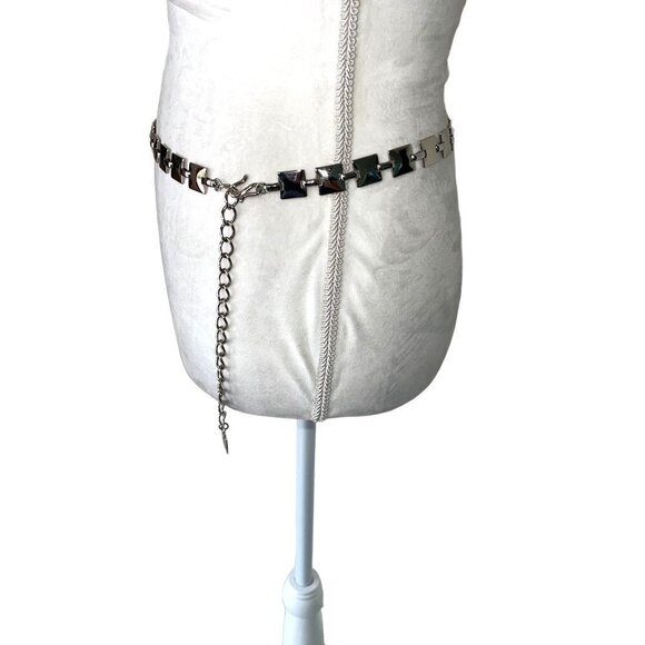 Vintage Womens Belt Silver Size Small Medium Drop Chain Metal Squares Classic - Picture 6 of 11